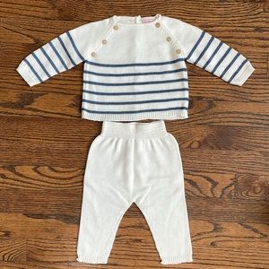 La Coqueta White and Blue Stripe Monda Baby Set Size 6M